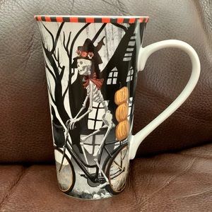 222 Fifth Bicycle Skeleton Lady Halloween Latte Mug